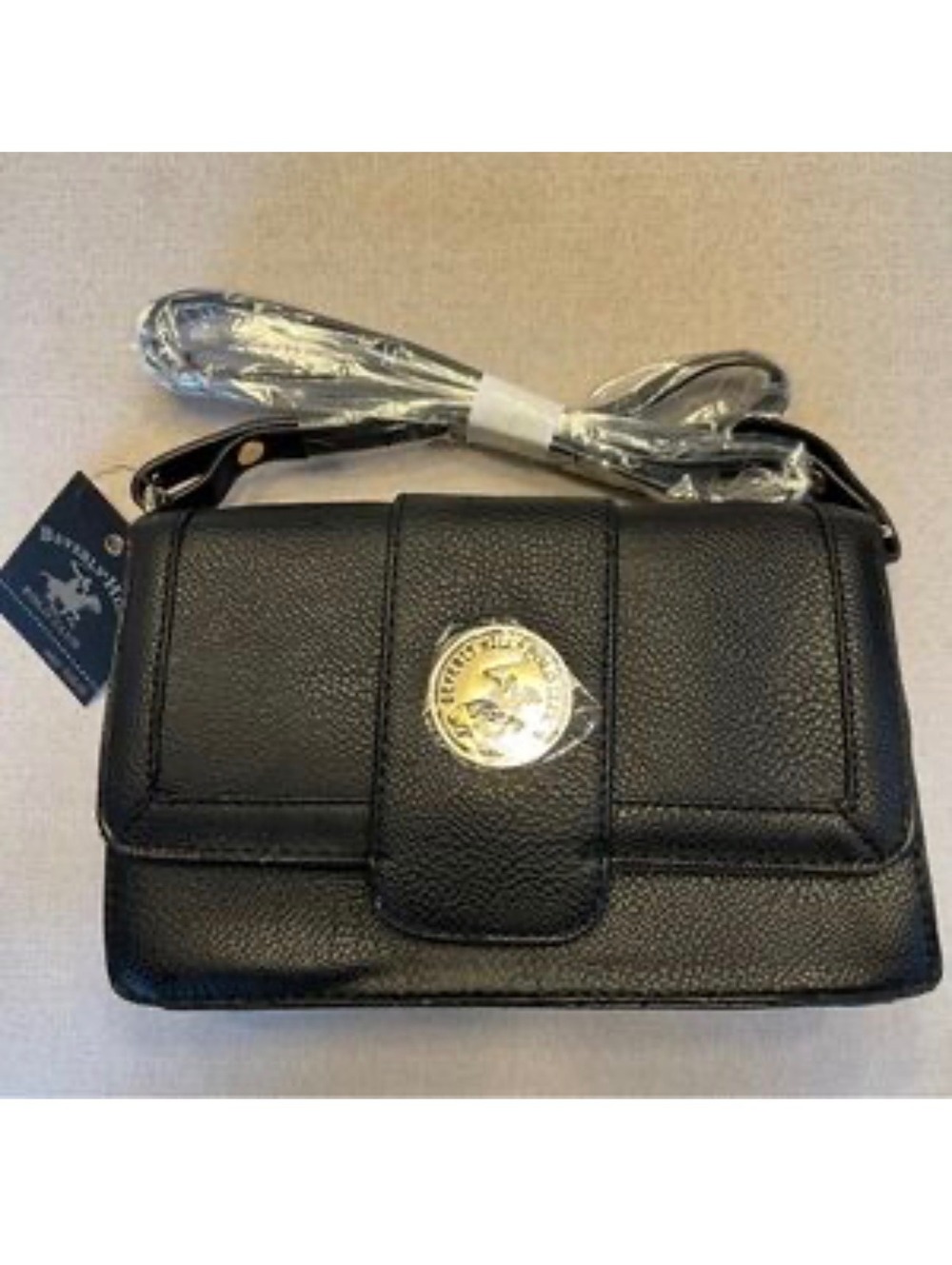 Beverly Hills Polo Club Black Leather Crossbody Bag with Det